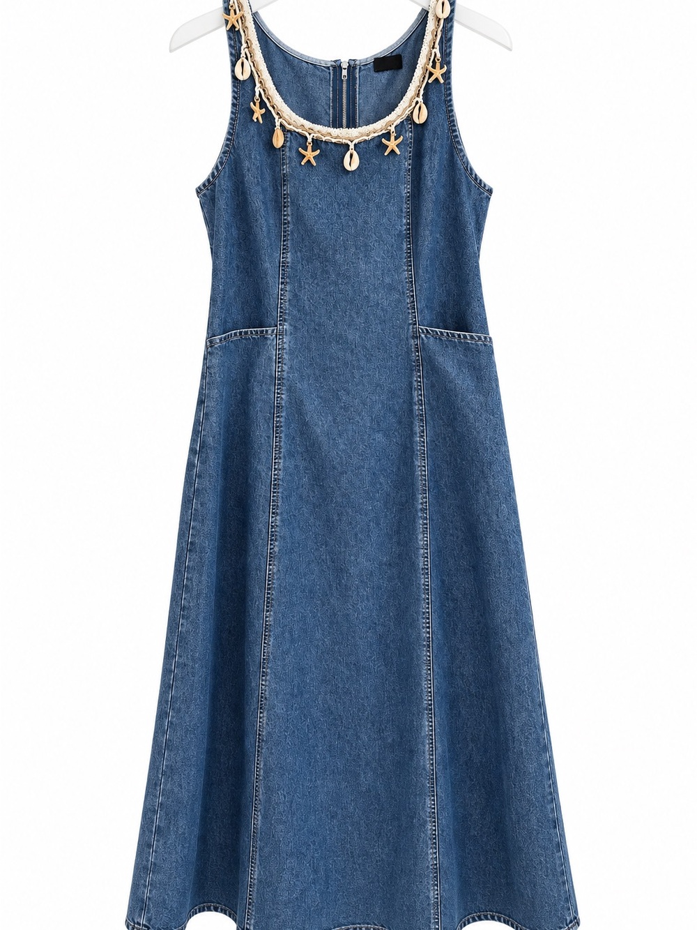 Blue Denim Sundress with Shell Trim
